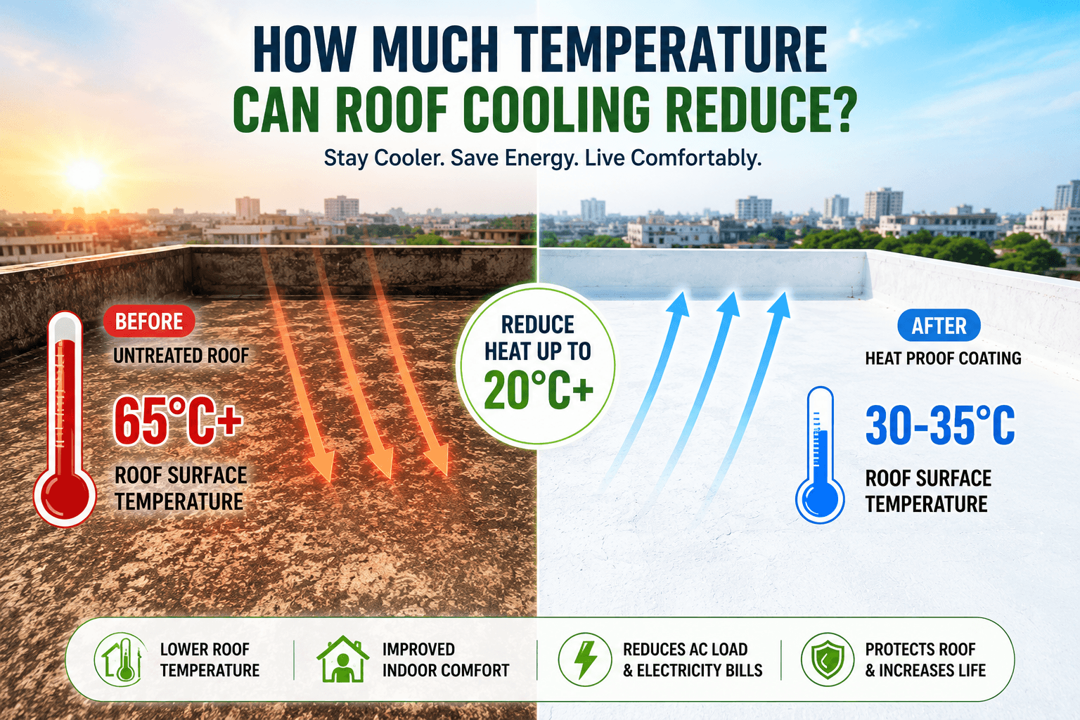 Roof temperature reduction after heat proof coating in Patna Bihar